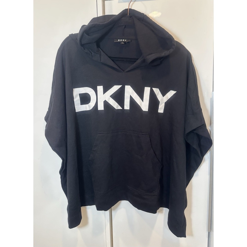 DKNY Sport Black Cropped Hoodie Women's Short Sleeve Pullover Sweatshirt Sz XS